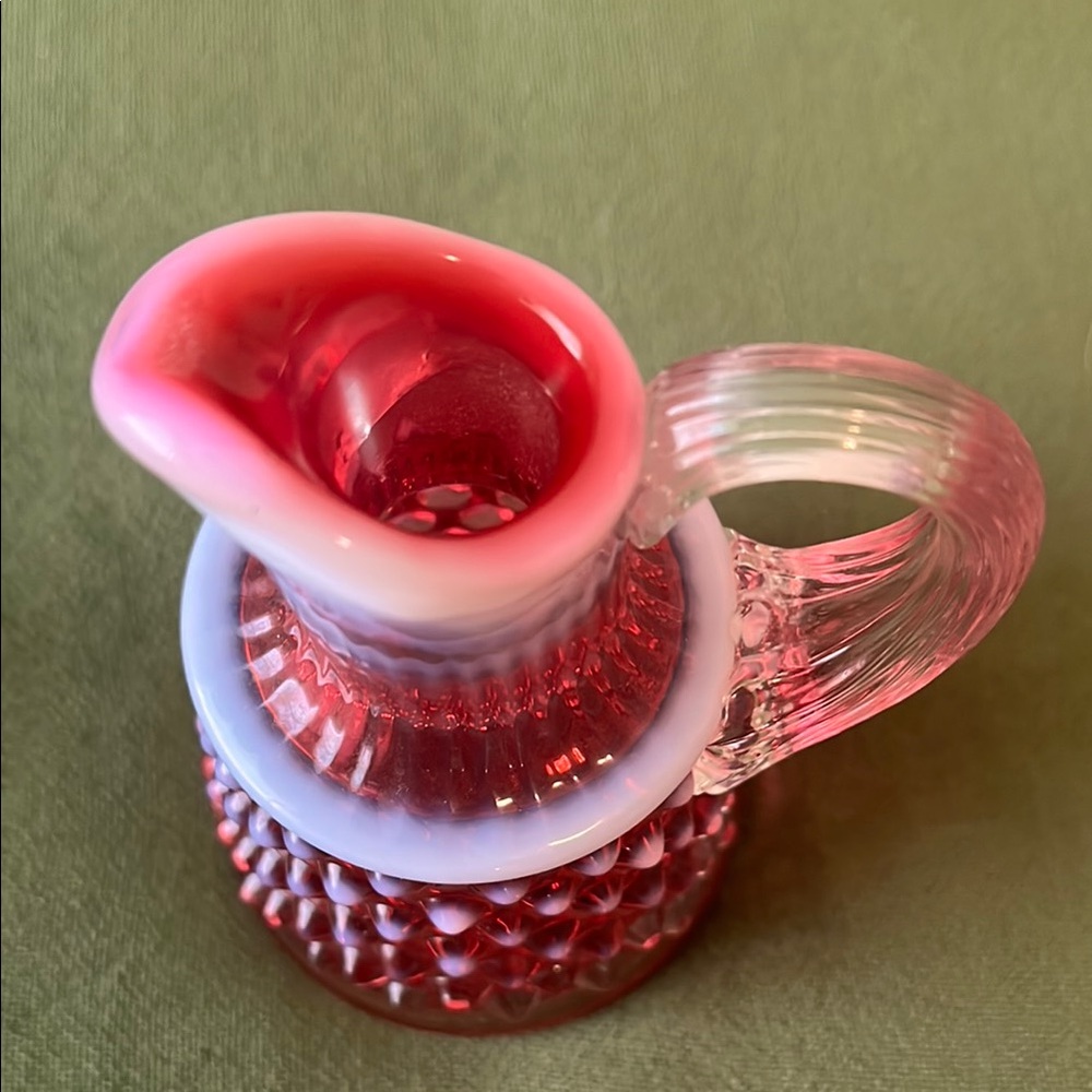 Fenton Glass Cranberry Opalescent Hobnail Oil Bottle Cruet w/ Crystal Stopper - Picture 13 of 16